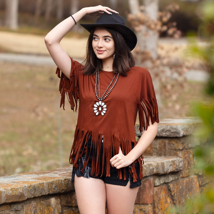 10736 - Half Sleeve Top with Fringe