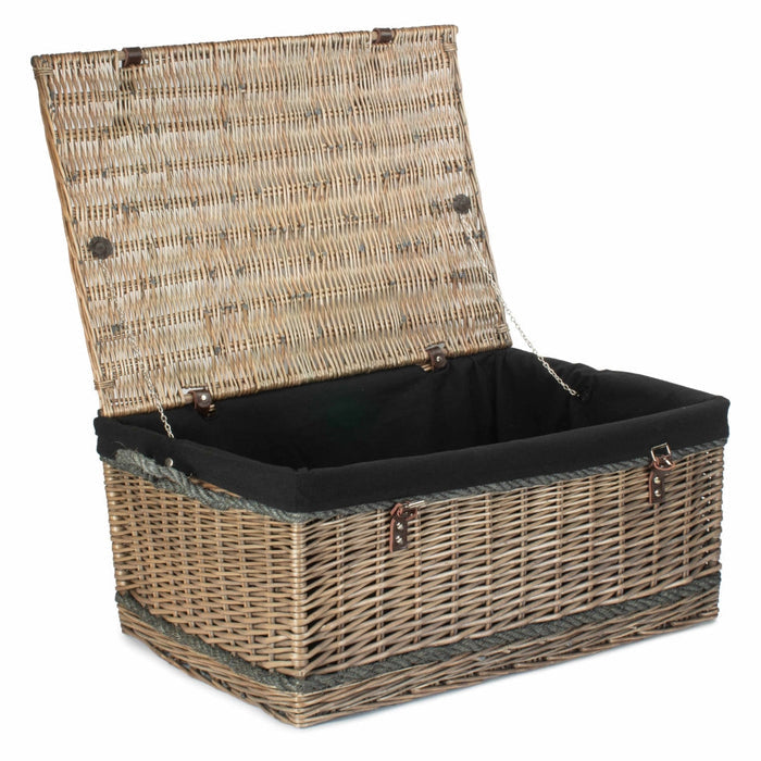 72cm Antique Wash Rope Handled Picnic Basket