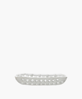 A white, rectangular ceramic basket dish with an open lattice design. The dish has a smooth finish and a contemporary look, evoking a minimalist style. | SW Home