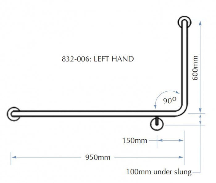 Bradley 832 Toilet Grab Rail 90 Degree Left Hand