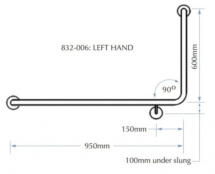 Bradley 832 Toilet Grab Rail 90 Degree Right Hand