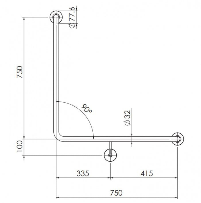 Bradley 832 Toilet Grab Rail 90 Degree Right Hand