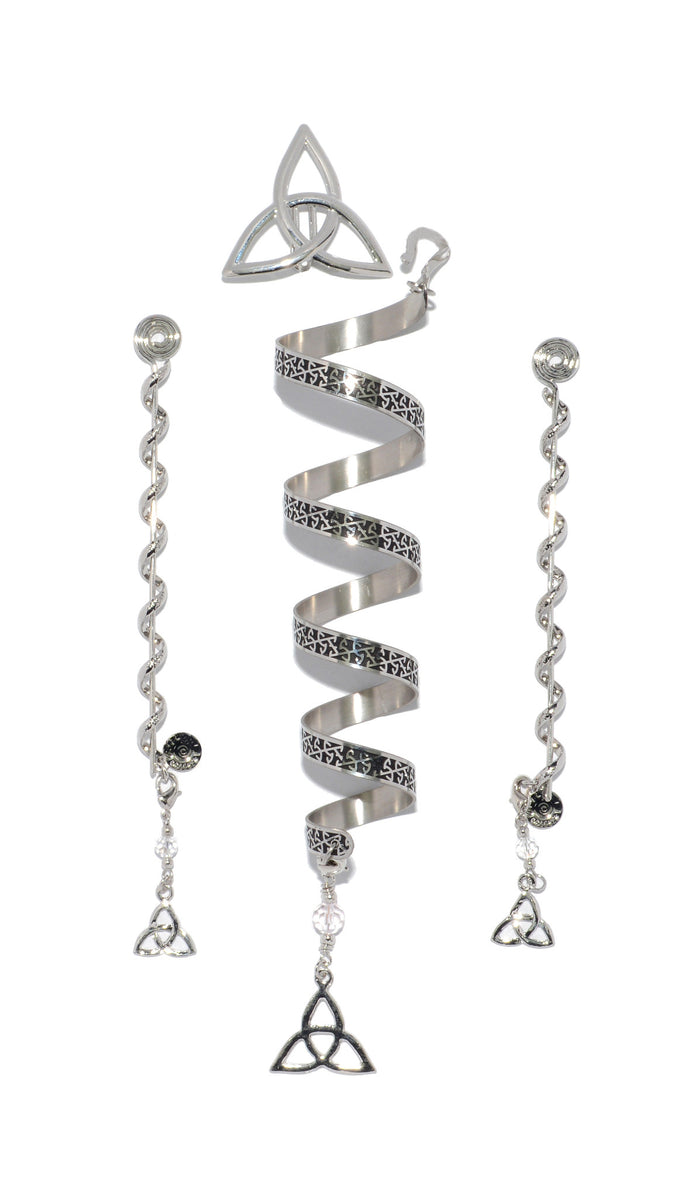 Celtic eternity stainless steel hair wrap set with spiral ponytail coil