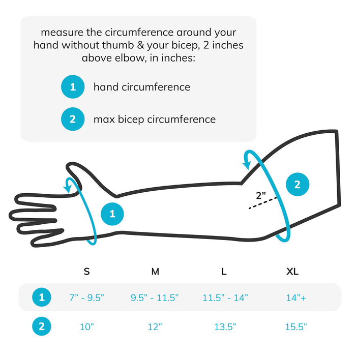 the sizing chart for the arthritis compression gloves come in four sizes, small, medium, large, and extra large