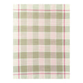 Plaid fabric with natural, red, and white pattern on a white background