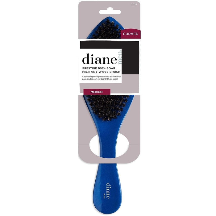 DIANE CURVED PRESTIGE 100% BOAR MILITARY WAVE BRUSH - BLUE / MEDIUM # D1727 - Palms Fashion Inc.