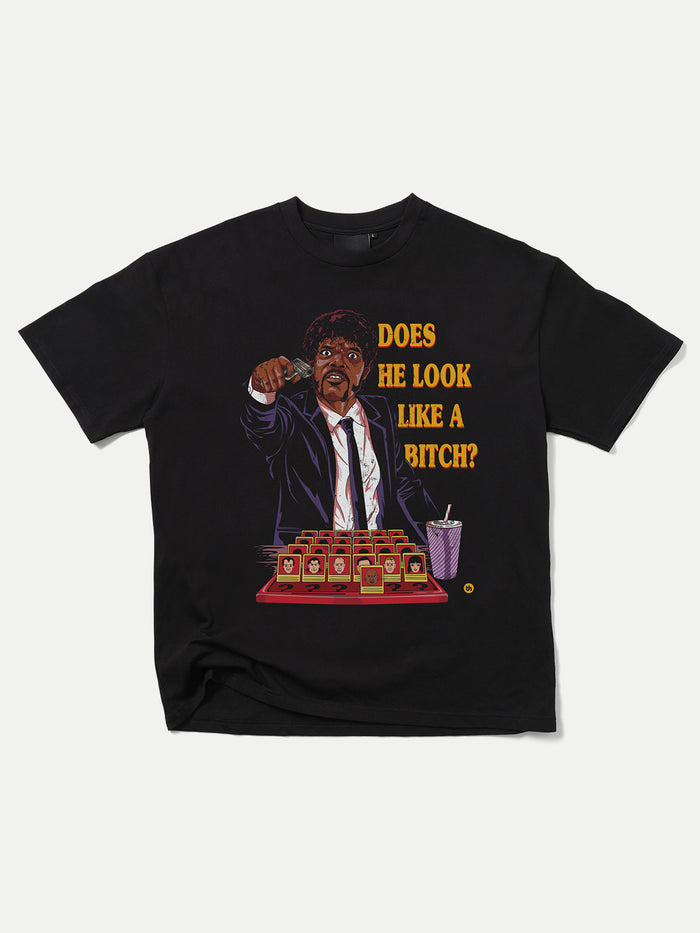 Does He Look Like a Bitch T-Shirt | Black-Image 4