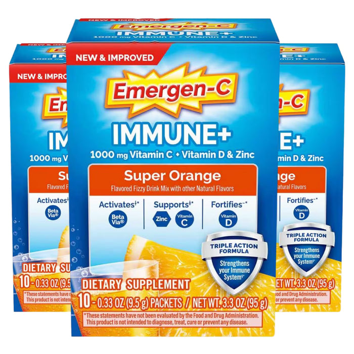 Emergen-C - Immune Plus 1000mg Vitamin C, Super Orange - 10 Ct - 3 Pack