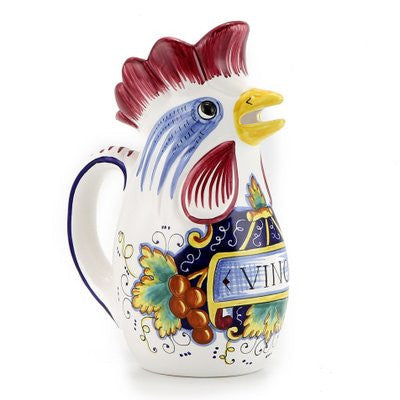 IN VINO VERITAS: Traditional Italian Rooster of Fortune Wine Pitcher (Large=1.5 Liter 50 Oz)