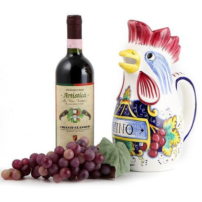 IN VINO VERITAS: Traditional Italian Rooster of Fortune Wine Pitcher (Large=1.5 Liter 50 Oz)