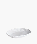 Small white ceramic catchall tray with a decorative rim. | SW Home