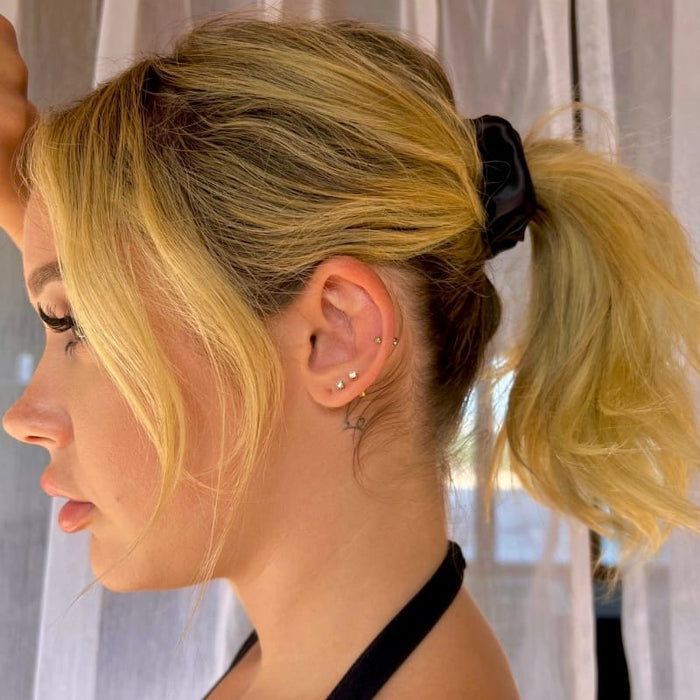 Noir: Pure Mulberry Silk Scrunchie, stocked at Curly Life, Australia's curly hair specialists