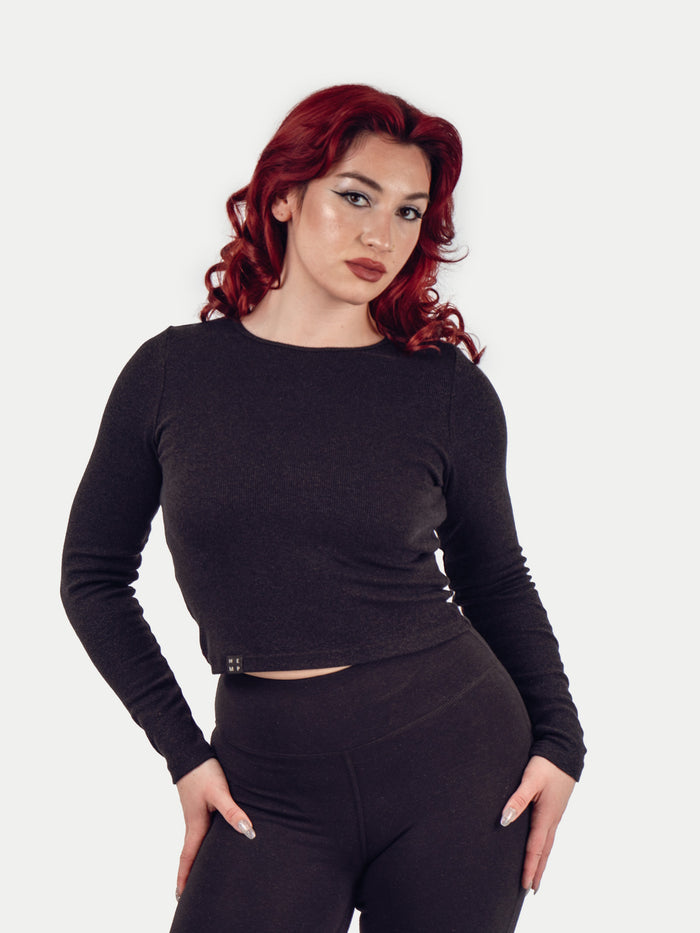 Organic Hemp Bamboo Ribbed L/S Tee | Black-Image 1