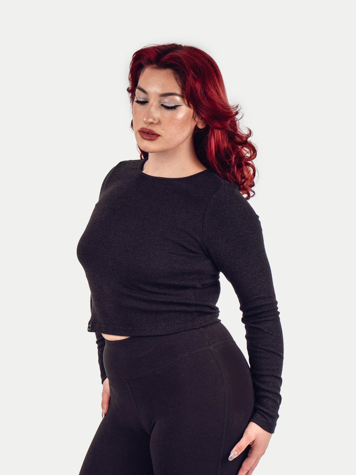 Organic Hemp Bamboo Ribbed L/S Tee | Black-Image 2