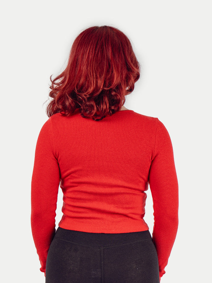Organic Hemp Bamboo Ribbed L/S Tee | Tomato-Image 3
