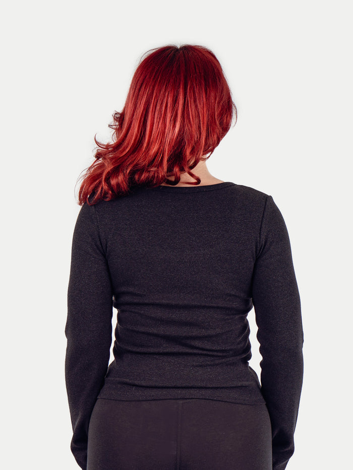Organic Hemp Bamboo Ribbed Scoop L/S Tee | Black-Image 3