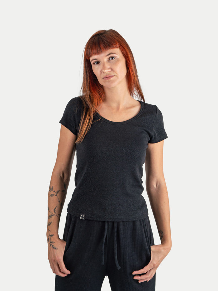 Organic Hemp Bamboo Scoop Tee | Black-Image 1