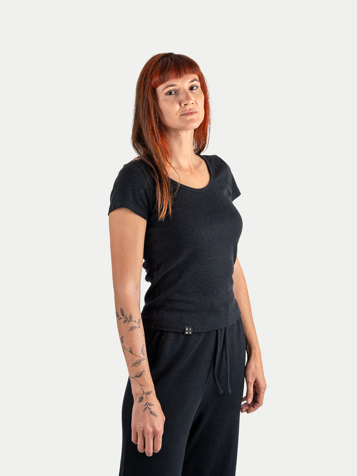 Organic Hemp Bamboo Scoop Tee | Black-Image 2