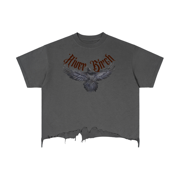 River Birch Crow Tshirt  - In Flight - Distressed T Shirt