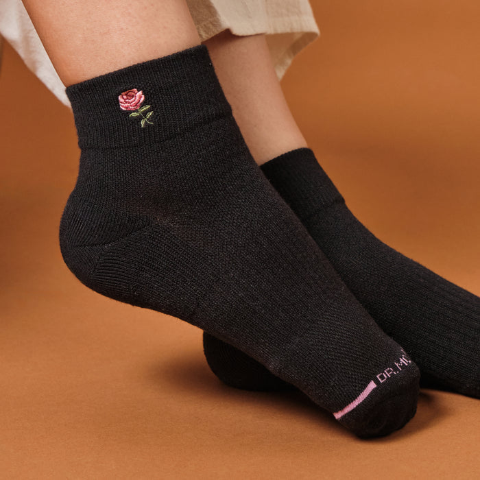 Rose Embroidery | Quarter Compression Socks For Women