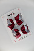 School Burgundy and White Loop Bow Set - Clip