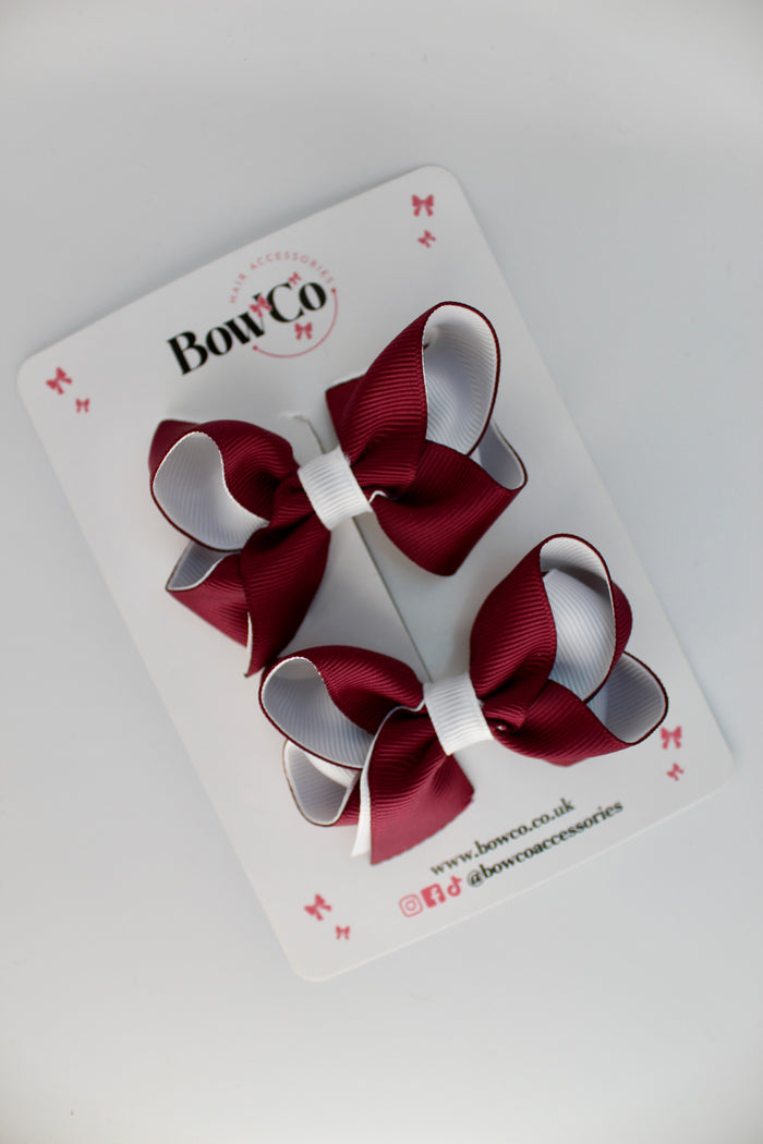 School Burgundy and White Loop Bow Set - Clip