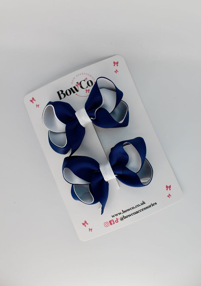 School Navy Blue and White Loop Bow Set - Clip