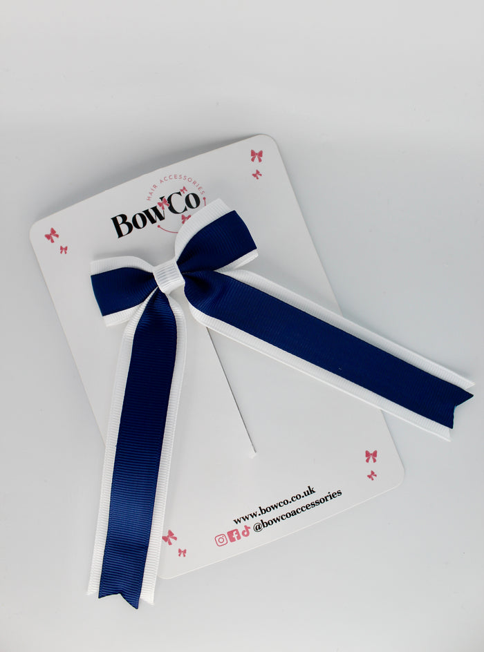School Navy Blue and White Tuxedo Tails Bow – Clip