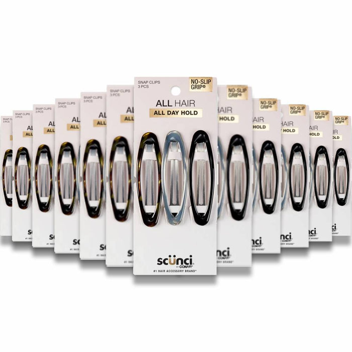 Scunci - No Slip Grip Oval Clips Assorted Colors 3 ct - 48 Pack