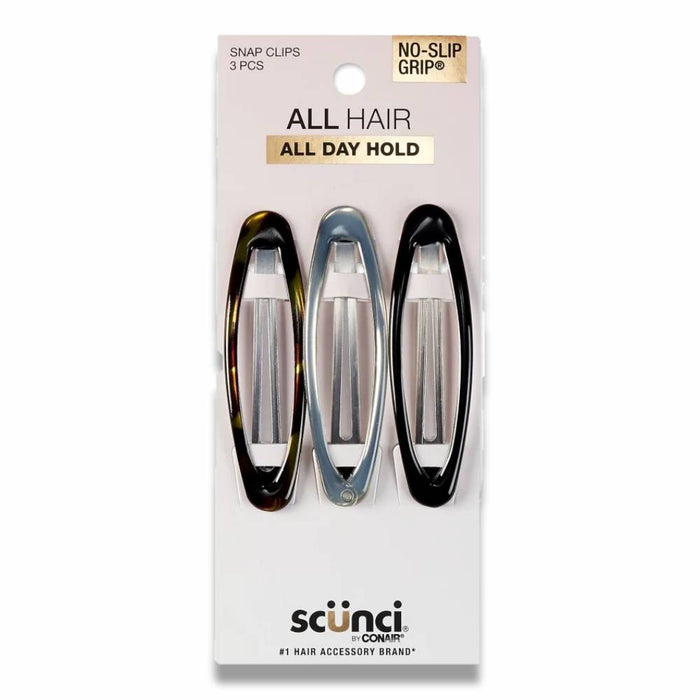 Scunci - No Slip Grip Oval Clips Assorted Colors 3 ct - 48 Pack