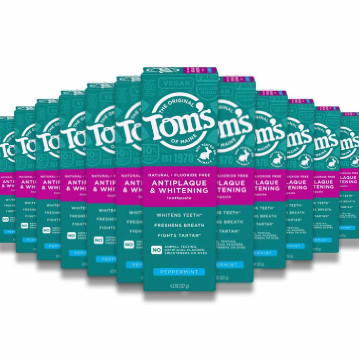 Tom's of Maine - Antiplaque and Whitening Natural Toothpaste, Peppermint Flavor - 4.5 Oz - 24 Pack