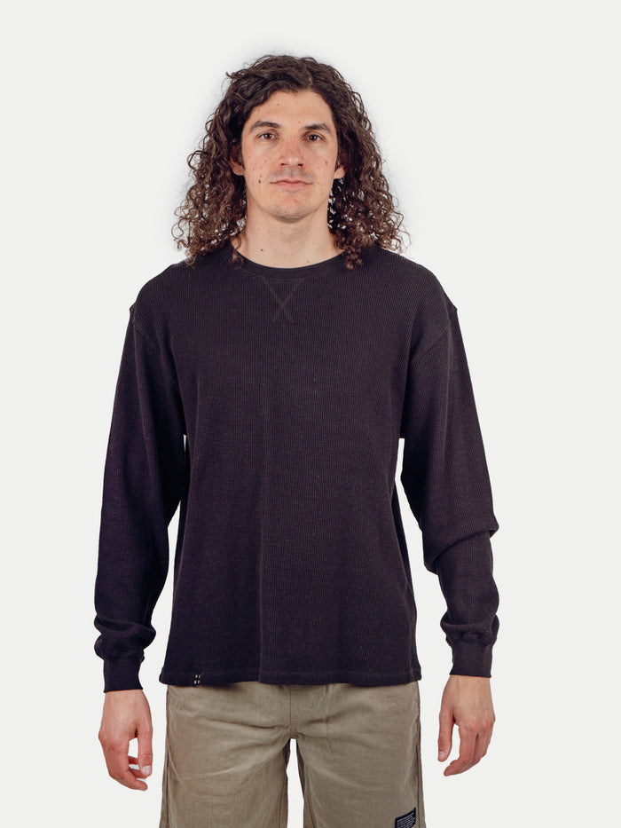Unisex Organic Hemp Waffle L/S Tee | Black-Image 1