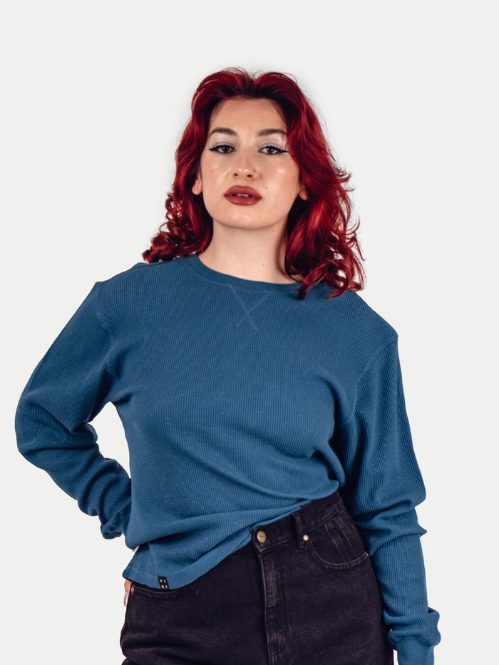 Unisex Organic Hemp Waffle L/S Tee | Ink Blue-Image 2