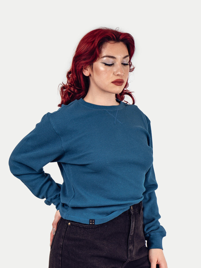Unisex Organic Hemp Waffle L/S Tee | Ink Blue-Image 4