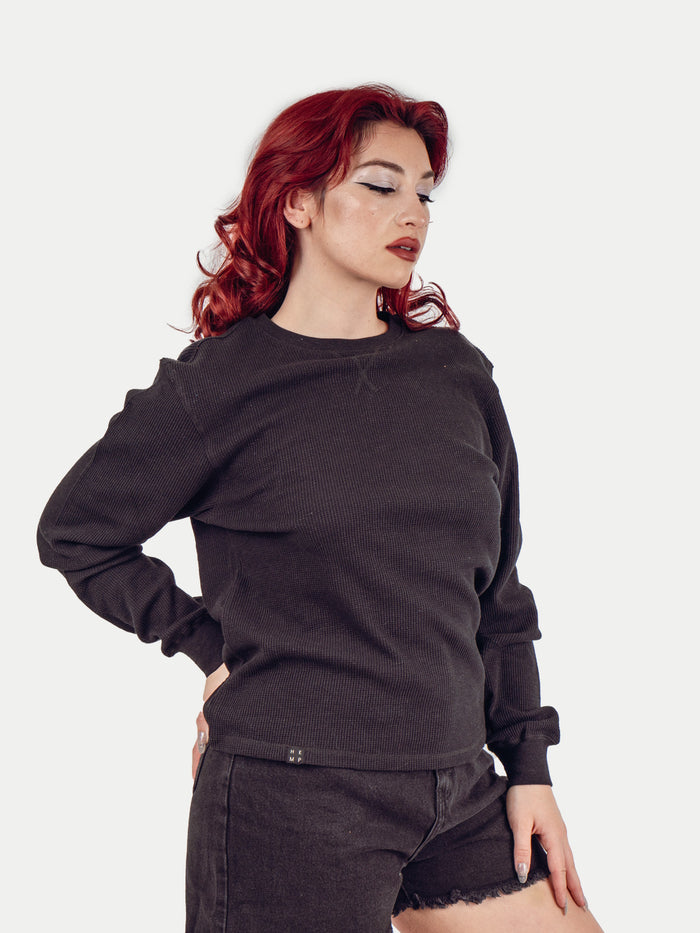 Unisex Organic Hemp Waffle L/S Tee | Black-Image 4